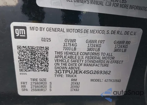 2025 GMC Sierra 1500 4Wd Short Box Elevation With 3Vl из США, поврежденный, VIN 3GTPUJEK4SG269362